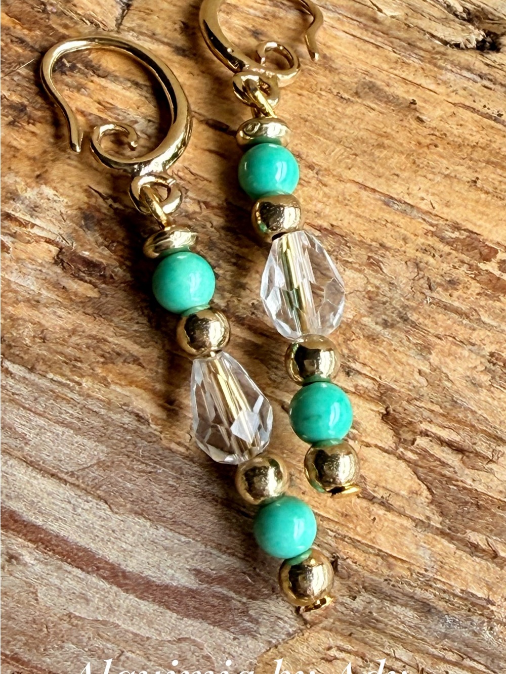 Gold-Tone Earrings with amazonite and Clear Beads
